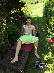 Tattooed Peter Jules masturbating outside in the yard. by BF Collection image #6