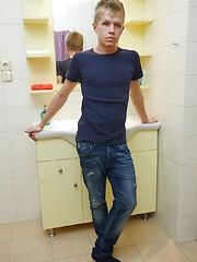 Blonde twink Chris Jansen jerks off in the bathroom. by BF Collection image #6