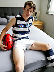 Hung Aussie boy Brad Hunter stripping out of his footy gear by Bentley Race image #7