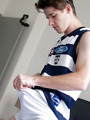 Hung Aussie boy Brad Hunter stripping out of his footy gear by Bentley Race image #7