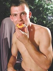 Thomas eats a peach while his uncut cock hangs out. by BF Collection image #6