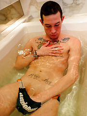 Super hung mates - Spanish twink Sergio Duque let's his giant cock out in the bath by Bentley Race image #9