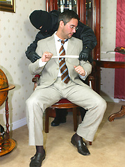 Hunk tied to a chair and tickled until he plays with his cock