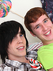 A pair of very seductive twinks engaging into hardcore gay sex with lollipop!