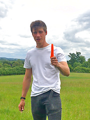 Young Naughty Pup Henry Wanks his Big Uncut Cock & Pumps his Hole with Carrots in a Field!