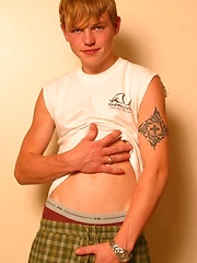 Blond twink with milky white bubble but and beautiful cock.