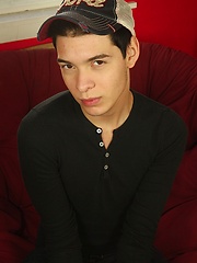 Brown eyed twink Matt strokes his hard cock.