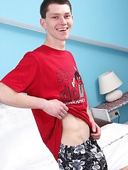 Brayden Brooks blows a load high up on his chest.