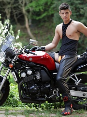 Outdoors: Horny Biker Boys Relish An Outdoor Flip-Flop Suck-&amp;-Fuck-Fest On The Back Of Their Machine!