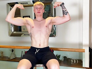 Straight Fit Blond Lad Dildos his Tight Hole & his Big Uncut Cock Shoots a Load of Cum!