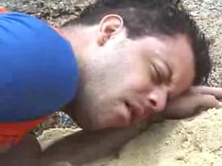 Two young cute guys kissing and fucking outside on the beach
