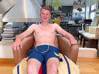 Young Straight Teen Wanks his Big Meaty Uncut Cock & Squirts loads of Cum Everywhere!