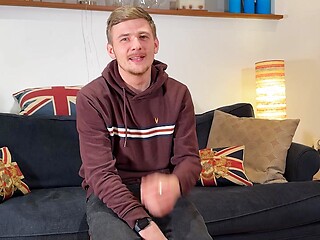 Young Straight Footballer Shows off his Hairy Hole  & Wanks his Rock Hard Uncut Cock & Cums!