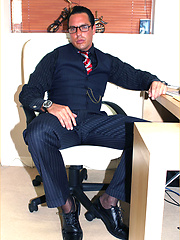 Marcello wearing a black suit and fucking a fleshlight for a cumshot on his chest by With Marcello image #6