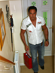 Brand new tight denim jeans aren't enough to hold Marcello's huge cock back by With Marcello image #7