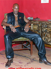 Gay black stallion wearing leather pulls his huge erection hard by With Marcello image #9