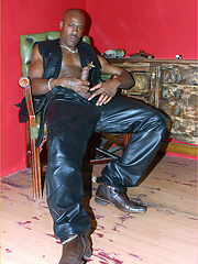 Gay black stallion wearing leather pulls his huge erection hard by With Marcello image #9