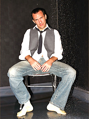 Gay hunk gets too horny and showers in his suit and socks, then pulls his hard cock by With Marcello image #5