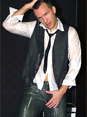 Gay hunk gets too horny and showers in his suit and socks, then pulls his hard cock by With Marcello image #5