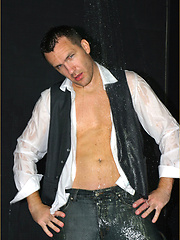 Gay hunk gets too horny and showers in his suit and socks, then pulls his hard cock by With Marcello image #5