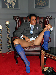 Horny stud Marcello can\\\\\\\'t help playing with his fat cock when he puts on his new socks and garters by With Marcello image #8