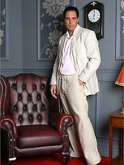 Marcelllo wearing a white suit and jerking his big dick by With Marcello image #7