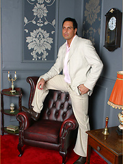Marcelllo wearing a white suit and jerking his big dick by With Marcello image #7