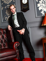Horny gay guy in a suit wanking his cock by With Marcello image #4