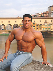 Tarek posing outdoors by Muscle Gallery image #8