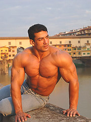 Tarek posing outdoors by Muscle Gallery image #8