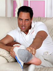 Hunky Marcello relaxes on his sofa after a workout and masturbates by With Marcello image #6