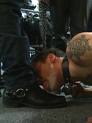 Ripped stud gets his hole shocked and filled at Mr. S Leather Store. by Bound in Public image #12