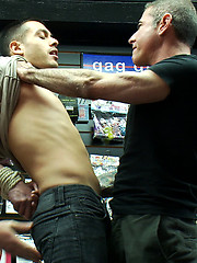 Latin stud gets double penetrated at Folsom Gulch porn store. by Bound in Public image #9