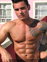 Jock poses outside and jerks off on bed by Mark Wolff image #6