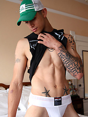 Tattooed stud shows his abs and fat cock by Bentley Race image #6