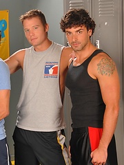 Three muscle guys fucking in a locker room by Nextdoor Buddies image #5