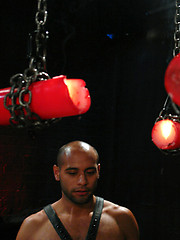 Muscle boy endures wax torment, electricity and a headless fuck by his dom Leo Forte. by Bound Gods image #6