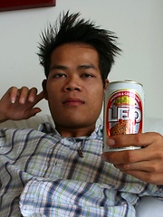 Cute Asian boy sipping beer before guzzling cum by BoyKakke image #7