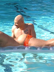 Hot muscle studs Alex Fuerte, Fredrick Ford and Ricky Martinez have fun in a pool by Hot House Backroom image #6
