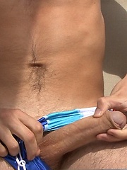Starting out in his swimming trunks and basking in the summer warmth, Scottâ€™s cock is quickly on display and being lovingly stroked by BlakeMason image #5