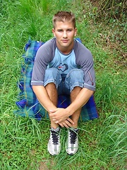 Cute blond jock jerking off outdoors by Czech Boys image #8