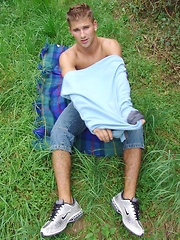 Cute blond jock jerking off outdoors by Czech Boys image #8