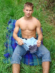 Cute blond jock jerking off outdoors by Czech Boys image #8