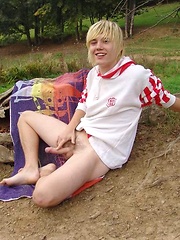 Blond twink jerking off outdoors by Czech Boys image #6