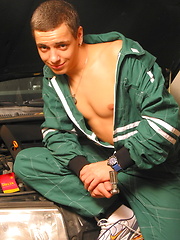 Horny mechanic is getting naked by Czech Boys image #5