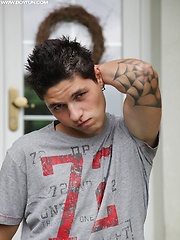 Tattooed stud Jeremy stroking his cock outdoors. by BF Collection image #5