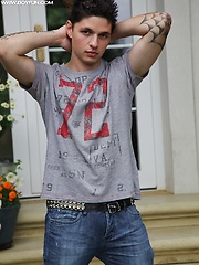Tattooed stud Jeremy stroking his cock outdoors. by BF Collection image #5