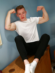 Young Straight Blond Hunk Tom is back to show of his Muscles & Ultra Big Uncut Cock! by English Lads image #11