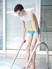 Russian twink Vitali Kutcher floats in the pool with a hard cock. by BF Collection image #8