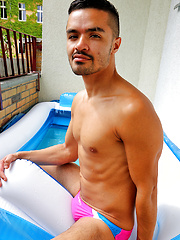 Pool boy Pablo Pen splashing about in my balcony pool by Bentley Race image #8